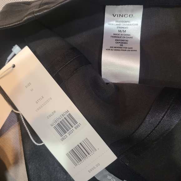 VINCE 🏷️ NWT Black Genuine Leather w/Stretch Zipper Cuff Smooth Waist M - Picture 8 of 15